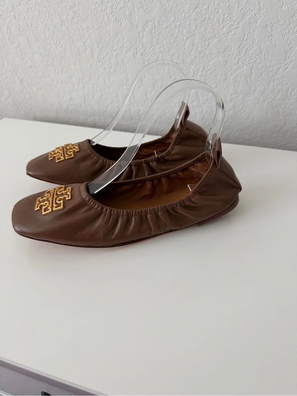 Tory Burch Brown Britten Ballet Leather Logo Flats size 6.5